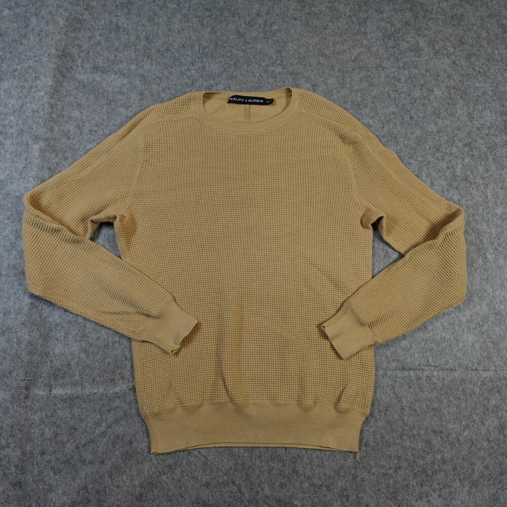 Ralph Lauren Top Womens Medium Thermal Waffle Knit Tan Beige Black Label Crew